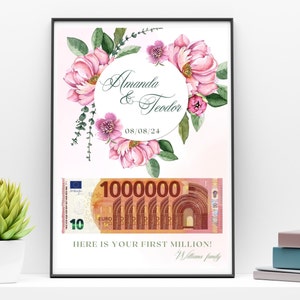 Regalo de dinero de boda personalizado, Su primer millón, un par de millones de gif, bricolaje, dinero de regalos de boda, plantilla de Canva digital, regalo de último minuto