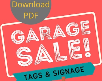 Folleto de venta de garaje y letreros imprimibles, letreros de categoría de venta de garaje, kit de paquete de venta de garaje, etiquetas de precios de venta de garaje