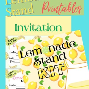 lemonade stand banner, invitations, pricing sheet and more