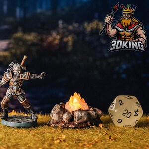 Burning LED Campfire - 3D printed fantasy real LED light effect resin miniature, DnD prop, Pathfinder, TTRPG, terrain, DnD Tabletop Gaming