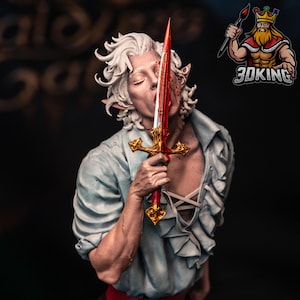 Astarion Bust: 3D Printed Vampire Spawn Miniature - Baldur's Gate 3 Fan Art