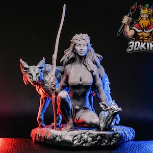 Artemis - Ancient Greek goddess of the hunt, wilderness, animals - 3D Printed Fantasy Miniature 1:12 - DnD Tabletop Gaming - fan art figure