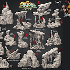 Cave Core Terrain Set - Terrain Essentials - Cast n Play - Fantasy Miniature - 3D Resin Printed 28-32mm - DnD Tabletop Gaming