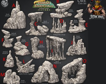 Cave Core Terrain Set - Terrain Essentials - Cast n Play - Fantasy Miniature - 3D Resin Printed 28-32mm - DnD Tabletop Gaming