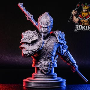 Sun Wukong bust- Monkey King - Battle God and Buddha - 3D Printed Fantasy Miniature bust - Black Myth Wukong game fan art figure