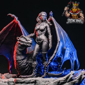 3D Printed Dragon Queen Miniature: Pyralis, DnD Tabletop Gaming (100mm/178mm Scale)