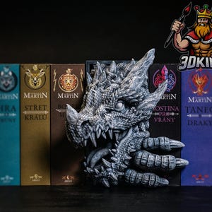 Dragon Book Nook - fantasy book spacer - dekoracja biblioteczna drukowana w 3D - dekoracja półki dla fanów Dungeons and Dragons - prezent dla maniaka DnD