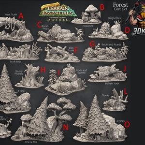 Forest Core Terrain Set - Terrain Essentials - Cast n Play - Fantasy Miniature - 3D Resin Printed 28-32mm - DnD Tabletop Gaming