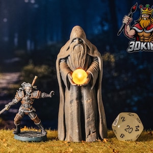 Mystic Statue with glowing LED orb - 3D printed fantasy real LED light effect resin miniature, DnD prop, TTRPG, terrain, DnD Tabletop Gaming