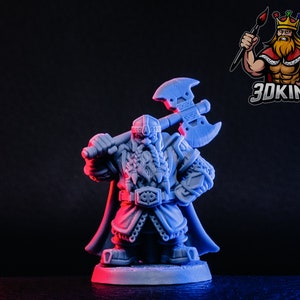 Uddir Thunderaxe Dwarf Warrior - RN Estudio - Fantasy Miniature - 3D Resin Printed 28-32mm - 75mm - DnD Tabletop Gaming