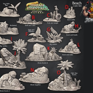Beach Core Terrain Set - Terrain Essentials - Cast n Play - Fantasy Miniature - 3D Resin Printed 28-32mm - DnD Tabletop Gaming