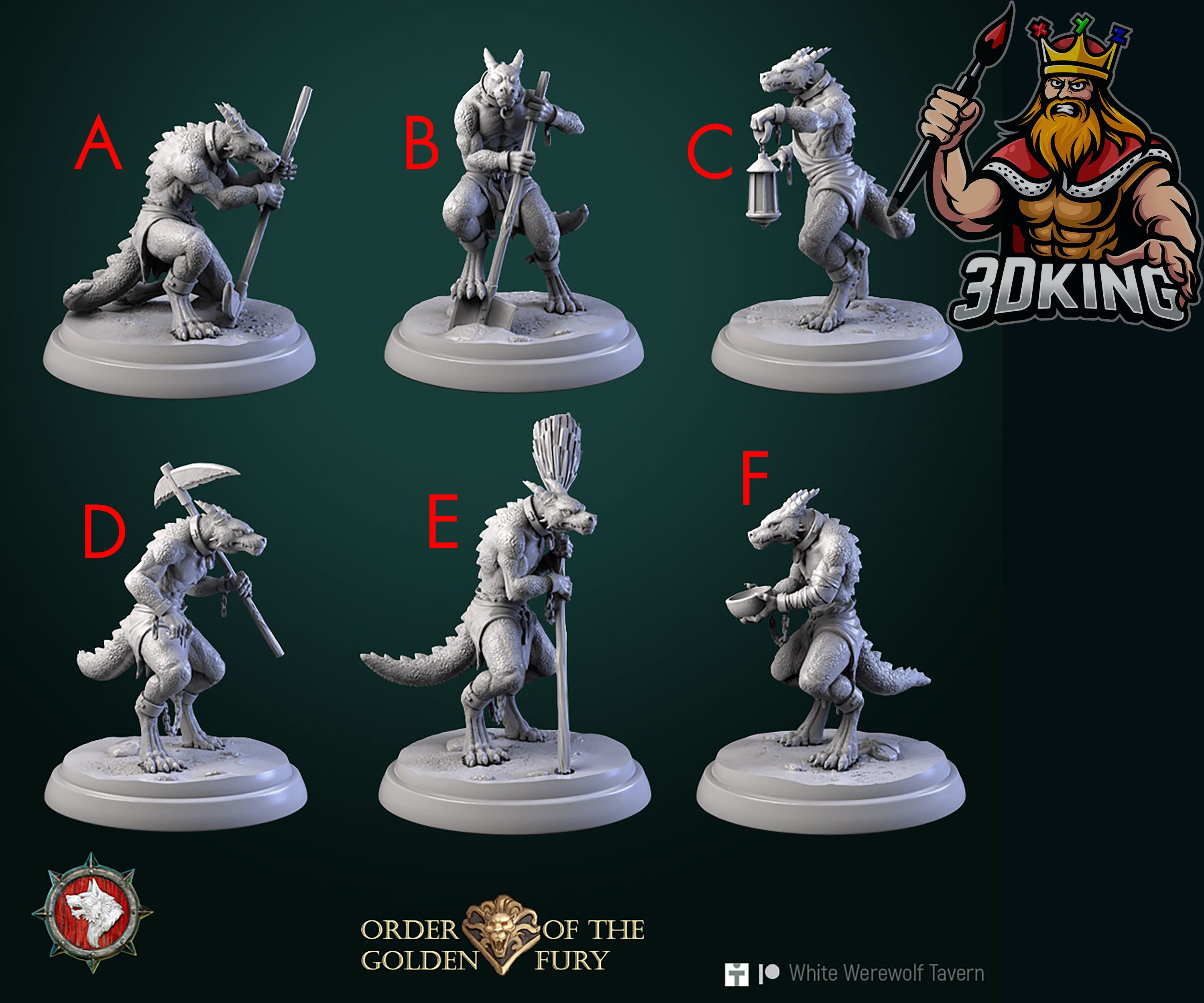 Kobold Slaves set - Order of the Golden Fury - White Werewolf Tavern - Fantasy Miniature - 3D Printed 28-32mm - 75mm - DnD Tabletop Gaming