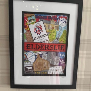 Elderslie Village, Renfrewshire Landmarks Hand Drawing Design. artwork, art, print, illustration, Free Delivery