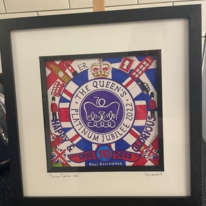 Queen Elizabeth Platinum Jubilee 2022 Hand Drawing Artwork.  Tea Party, Great British Framed Art. Gift, Mug, UK, ER