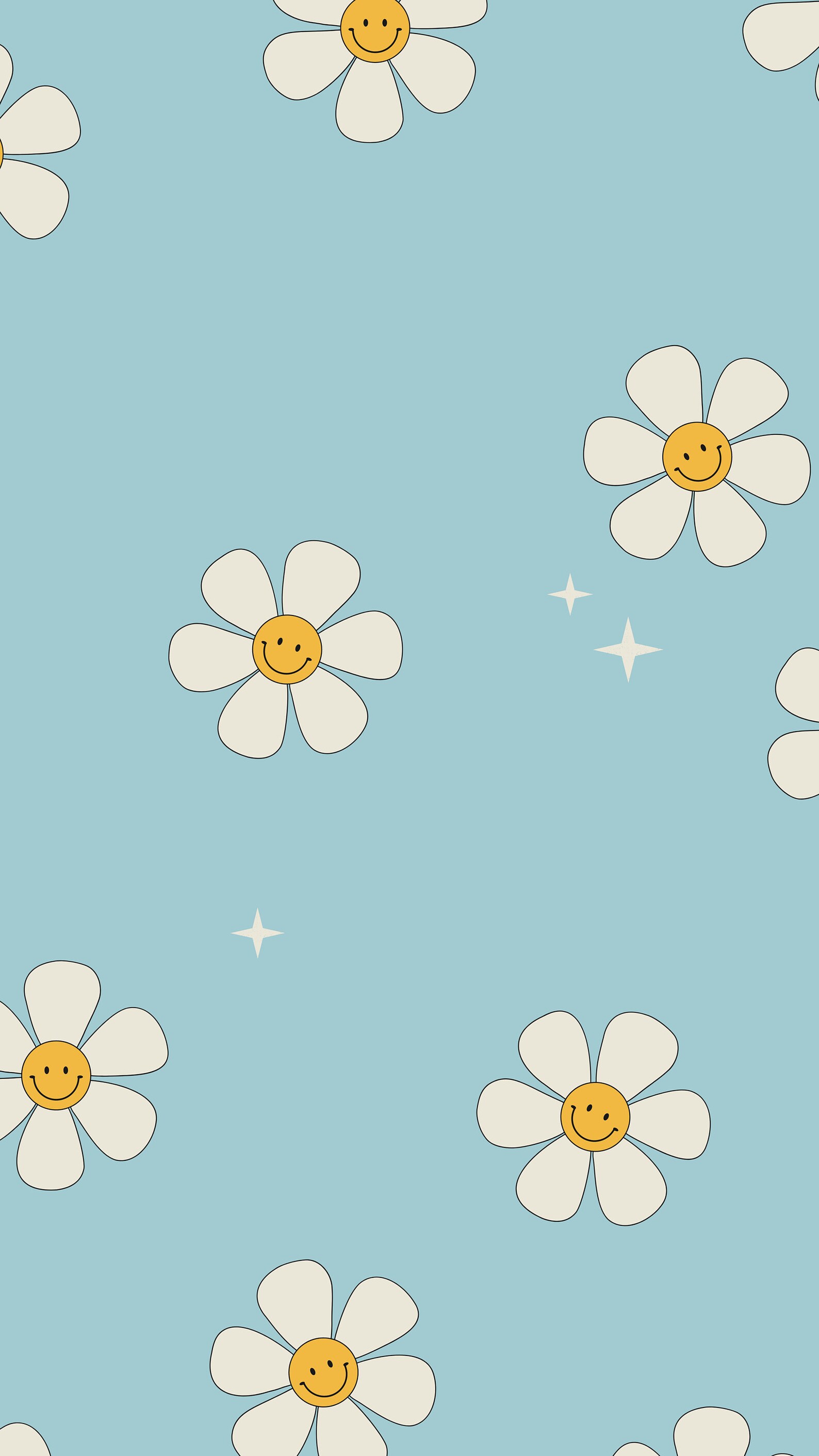 Smiley Face Daisy Flower Phone Wallpaper Phone Wallpaper Etsy Ireland