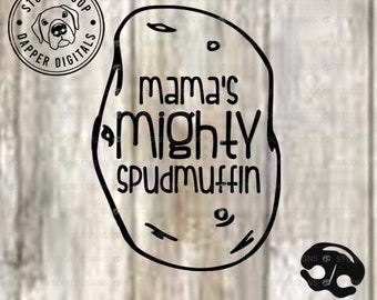 Funny Baby Onesies SVG  Baby Gift Idea Mama's Mighty Spudmuffin SVG & PNG Instant Download Ready to Cut Files