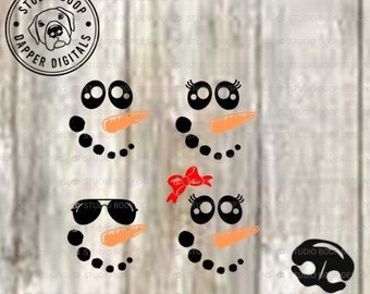 Bonhomme de neige SVG Snow Famly papa maman fils fille bonhomme de neige famille visages pour mignon Noël pyjamas SVG & PNG Téléchargement instantané prêt à couper des fichiers