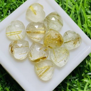 100% Natural Golden Rutile Rose Cut Heart Shape Flat Backs Lot Gemstone, 34.70 Caret Size 10 mm For Making Jewelry Ring Pendant Size,