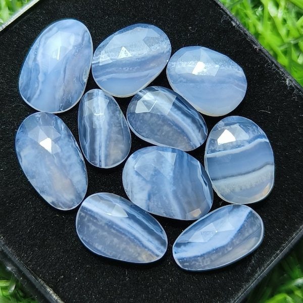 Lot de pierres précieuses en dentelle bleue, dentelle bleue naturelle, taille fantaisie, dos plat, taille 47,40 caret, de 17 mm à 13,5 mm pour la fabrication de bijoux, taille de bague
