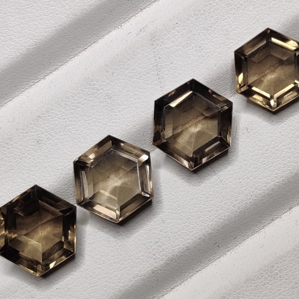 Lot de pierres précieuses de qualité supérieure, de forme hexagonale à facettes, de quartz fumé 100 % naturel, de 27,75 carats, de 14 à 13 mm pour la fabrication de bijoux, de la taille d'un pendentif