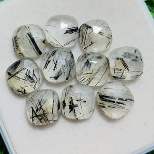 100% Natural Black Rutile Rose Cut Cushion Shape Flat Backs Lot Gemstone, 38.00 Caret Size 10 mm For Making Jewelry Ring Size,