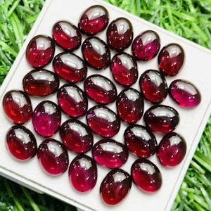 Garnet 100% Natural Rhodolite Garnet Oval Shape Cabochons Lot Gemstone, 74.00 Caret Size 7x9 mm For Making Jewelry Ring Size Gift For Her,