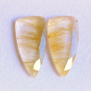 100% Natural Golden Rutile Table Cut Shield Shape Flat Backs Pair Lot Gemstone, 21.80 Caret Size 13x27 mm For Making Jewelry Ring Size,