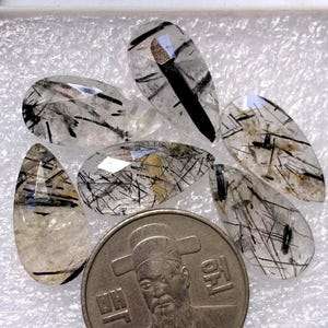 100% Natural Black Rutile Rose Cut Pear Shape Flat Backs Lot Gemstone, 35.00 Caret Size 10x20 mm For Making Jewelry Ring Pendant Size,