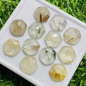 100% Natural Multi Rutile Rose Cut Hexagon Shape Flat Backs Lot Gemstone, 64.00 Caret Size 12 mm For Making Jewelry Ring Pendant Size,