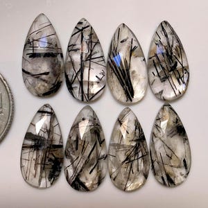 100% Natural Black Rutile Rose Cut Pear Shape Flat Backs Lot Gemstone, 43.00 Caret Size 10x20 mm For Making Jewelry Ring Pendant Size,