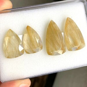 100% Natural Golden Rutile Both Side Rose Cut Shield Shape Pair Lot Gemstone, 55.00 Caret Size 23 mm To 29 mm For Making Jewelry,