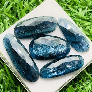 100% Natural Moss Teal Kyanite, Rose Cut Fancy Shape Flat Backs Lot Gemstone, 49.90 Caret Size 28 mm To 21 mm For Making Jewelry,