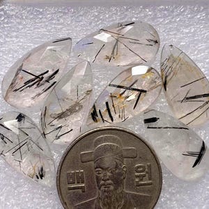 100% Natural Black Rutile Rose Cut Pear Shape Flat Backs Lot Gemstone, 41.00 Caret Size 10x20 mm For Making Jewelry Ring Pendant Size,