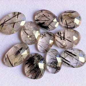 100% Natural Black Rutile Rose Cut Fancy Shape Flat Backs Lot Gemstone, 40.80 Caret Size 13 mm To 16 mm For Making Jewelry Ring Size,
