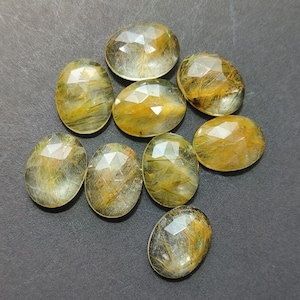 Rutile, Natural Golden Rutile, Rose Cut Oval Shape Flat Backs Lot Gemstone, 69.50 Caret Size 16x12 mm For Making Jewelry Ring Pendant Size,