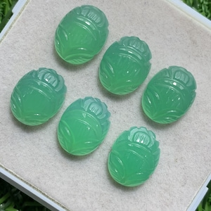100% Natural Chrysoprase chalcedony Oval Shape Scarab Carving Lot Gemstone, 38.00 Caret Size 11x14 mm For Making Jewelry,