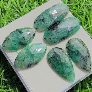 100% Natural Emerald Green Color Emerald Rose Cut Mix Shape Pair Lot Gemstone, 76.00 Caret Size 30 mm To 27 mm For Making Jewelry,