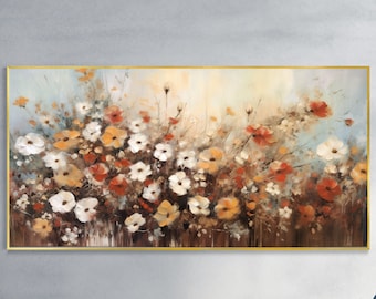 Vintage Floral Landscape Art Large Field Texture Wall Art Boho Scenery Canvas Oil Painting Spring Decor Original Blooming Flowers Art Gift