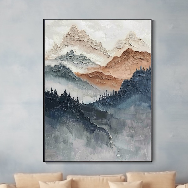 Natural Mountain Landscape Canvas Oil Painting 3D Original Sandstone Texture Palette Knife Artwork Large Wabi-Sabi Wall Decoration Abstract