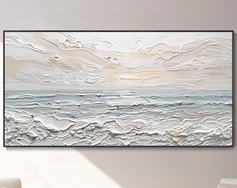 Sunrise Ocean Painting on Canvas, Abstract Seascape Painting, Original Textured Wall Art, Coastal Painting, Sunrise Landscape Painting