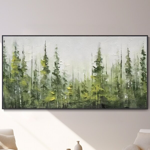 Abstract Green Forest Canvas Oil Painting Large Plant Landscape Custom Hand Canvas Art Minimalist Home Decor Wabi-Sabi Wall Art Wedding