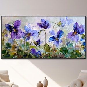 Gran paisaje de campo de lirios pintura al óleo con textura gruesa 3D arte mural estilo boho decoración hogar regalo Día de la Madre