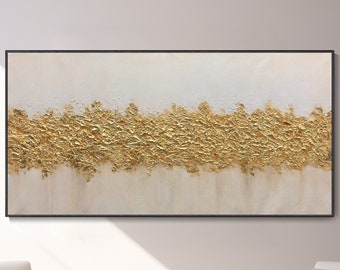 Großes Wabi-Sabi Wandkunst Luxuriöse Goldfolie Wanddekoration Abstrakte Goldene Wellen Leinwand Ölgemälde Handgemalte Dicke Spachteltechnik