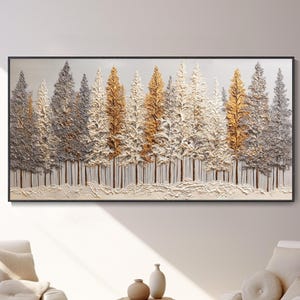 Winter Cedar Plant Canvas Oil Painting Minimalist Plaster Style Texture Art 3D Abstract Palette Knife Art Large Wabi-Sabi Style Wall Decor