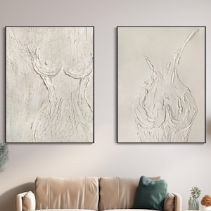 Female Power Portrait Art, Woman's Body, Original Minimalist Oil Painting, White Textured Art Modern Wall Art Fashionable Wabi-Sabi Wall Art