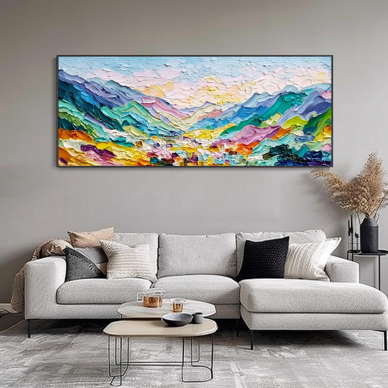 Mountain River Oil Painting on Canvas Abstract Textured Landscape Wall ...