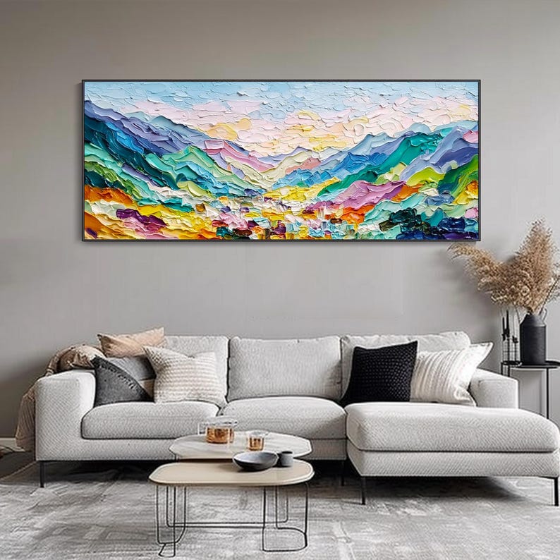 Mountain River Oil Painting on Canvas Abstract Textured Landscape Wall ...