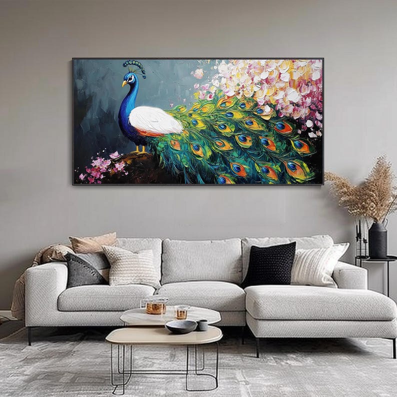 Handpainted Artwork 3D Peacock Oil Painting Large Canvas Wall Art