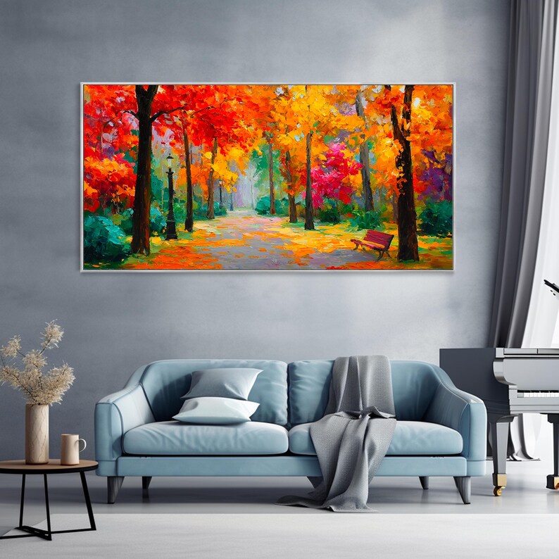 Colorful Autumn Forest Landscape Oil Painting Hand Abstract Boho Style ...