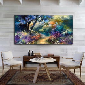 100% Dipinto a Mano Paesaggio Astratto Wall Art People Walking Modern Oil Painting Art Deco 48 x 24 inch Multi-Color : Winpeak Art